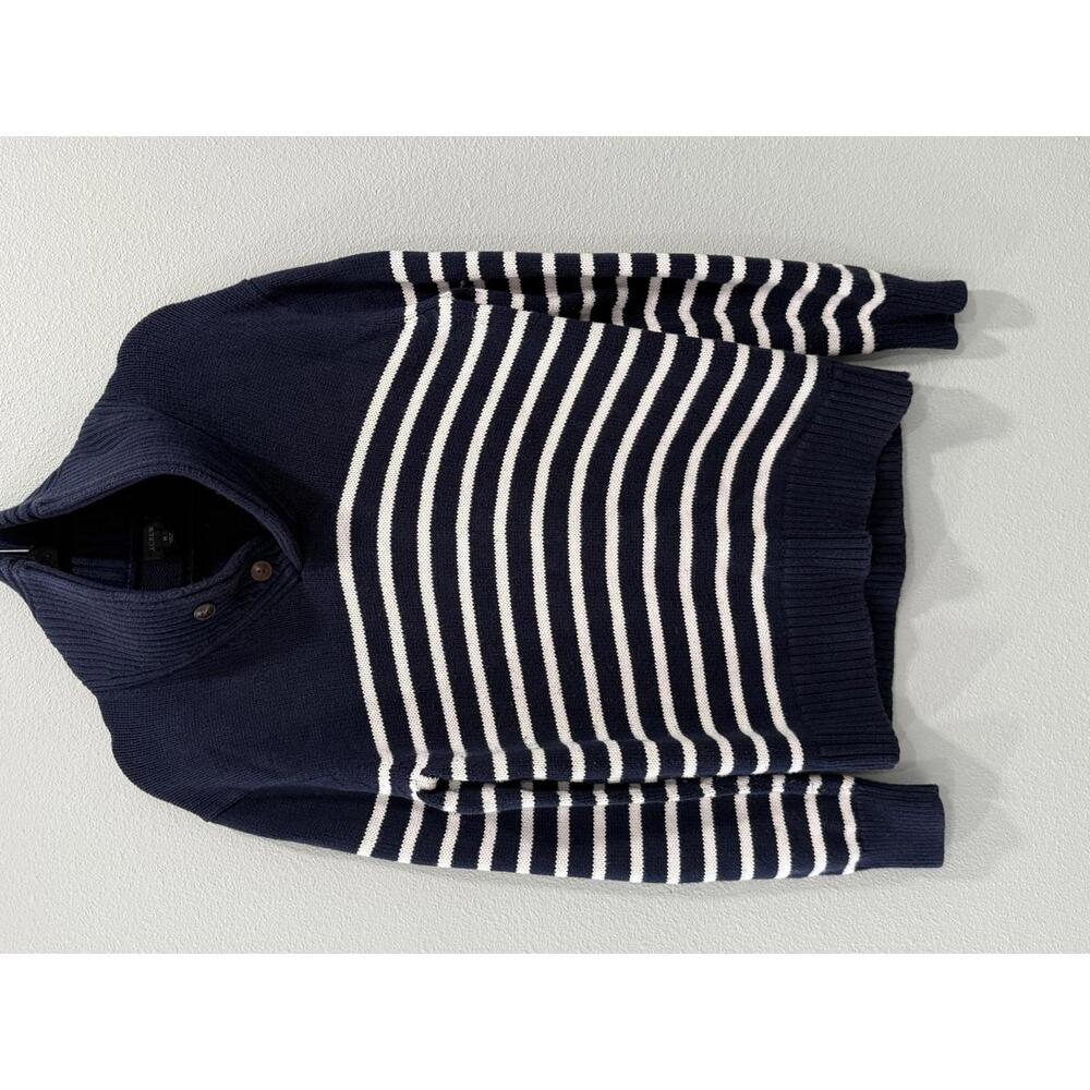 J. Crew 100% Cotton shawl-collar sweater in stripe; Navy & Blue, Men's Medium - Picture 2 of 6